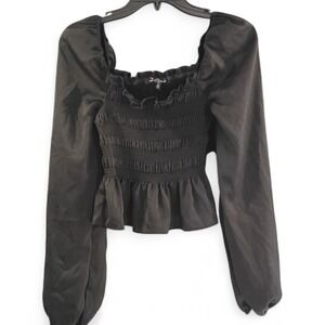 Black Puffy Long Sleeve Ruffled‎ Crop Top By Mixed Threads Women's Size Small